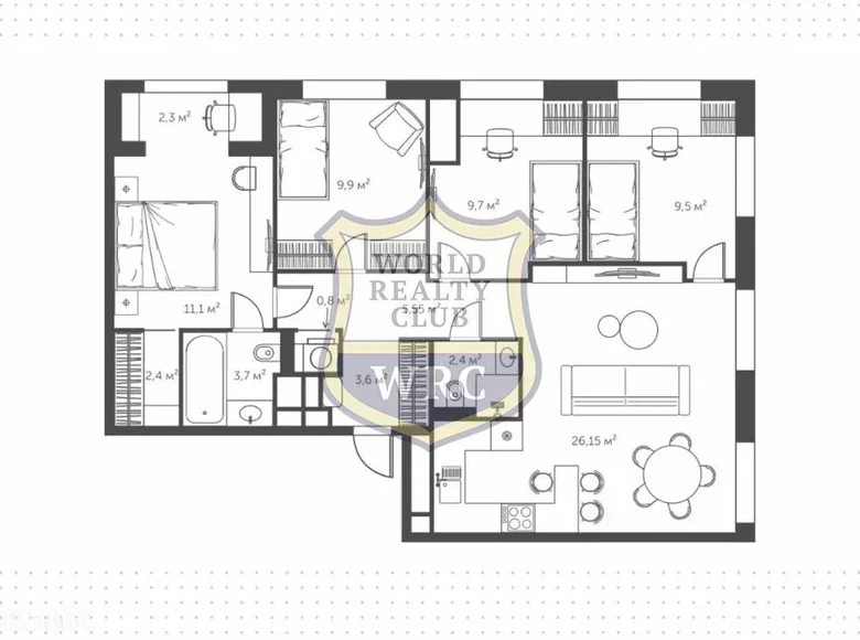 3 room apartment 98 m² Moscow, Russia