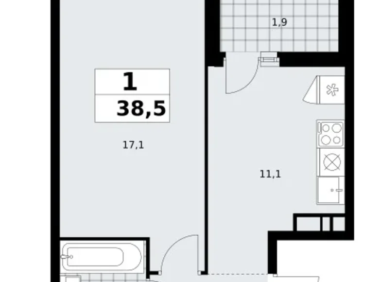 Квартира 1 комната 39 м² поселение Сосенское, Россия