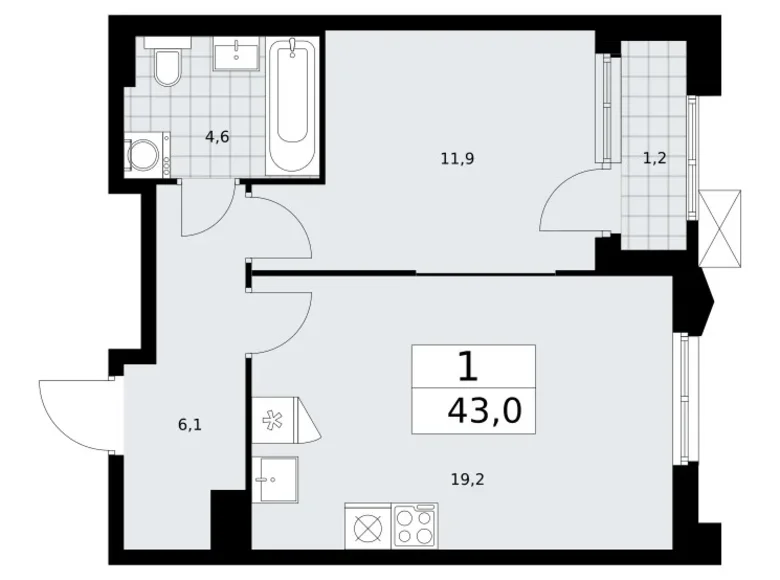 Mieszkanie 1 pokój 43 m² Troick, Rosja
