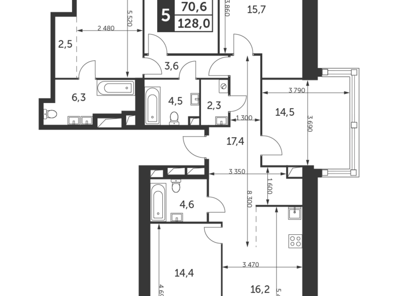 Mieszkanie 5 pokojów 128 m² Konkovo District, Rosja