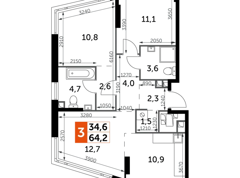 Квартира 3 комнаты 64 м² Москва, Россия