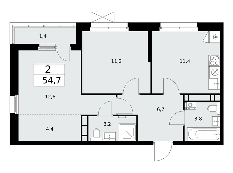 Wohnung 2 Zimmer 55 m² Moskau, Russland