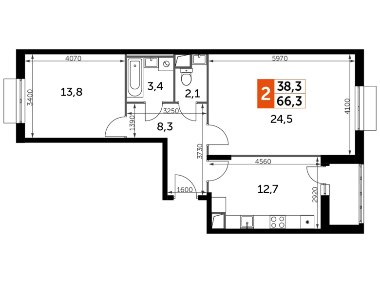 Квартира 2 комнаты 66 м² Развилка, Россия