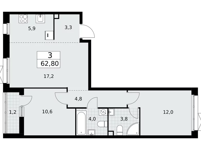 Appartement 3 chambres 63 m² Postnikovo, Fédération de Russie