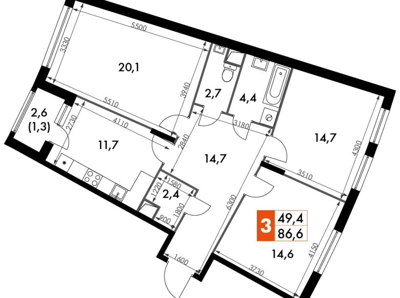 Квартира 3 комнаты 87 м² Развилка, Россия