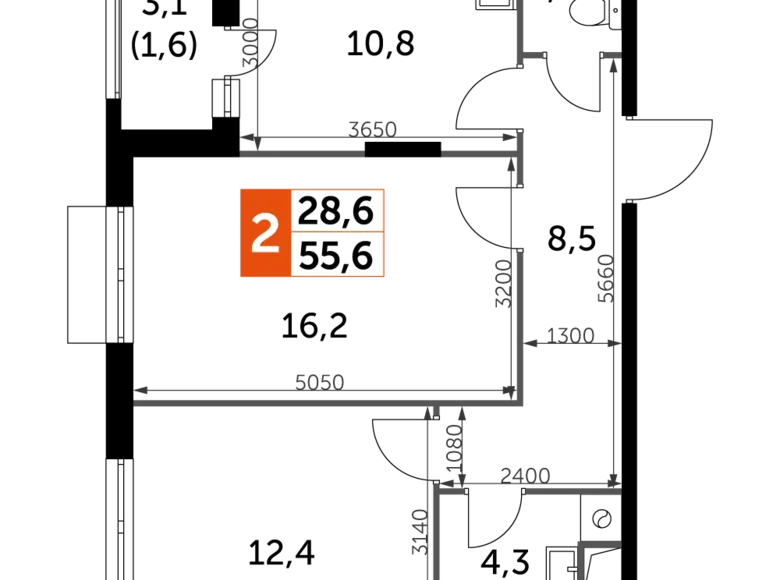 Wohnung 2 zimmer 56 m² Razvilka, Russland