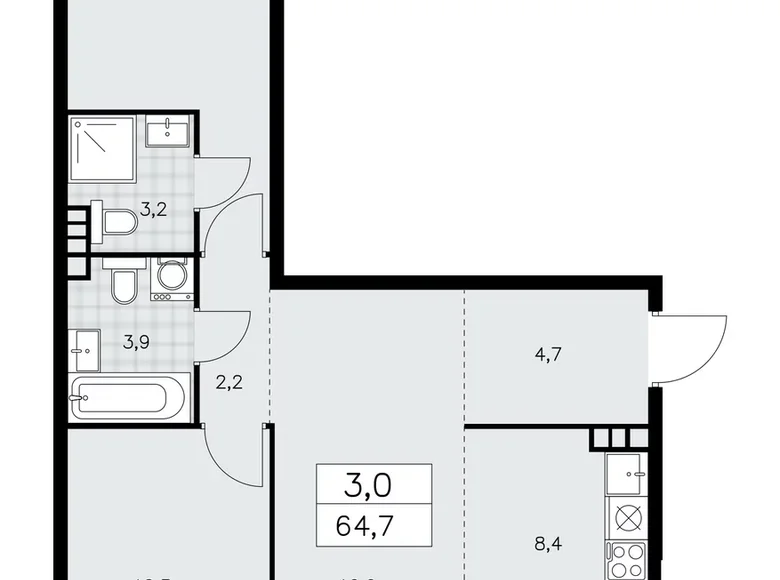 3 room apartment 65 m² poselenie Sosenskoe, Russia