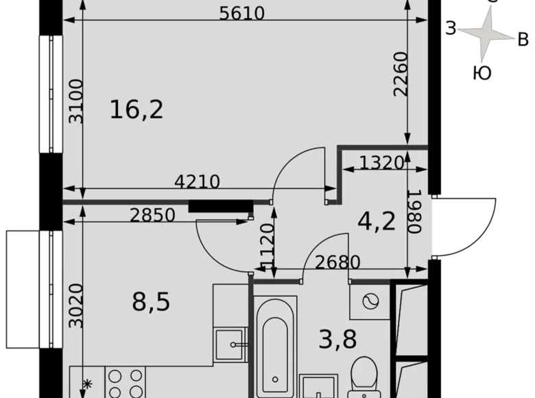 Квартира 1 комната 33 м² Развилка, Россия