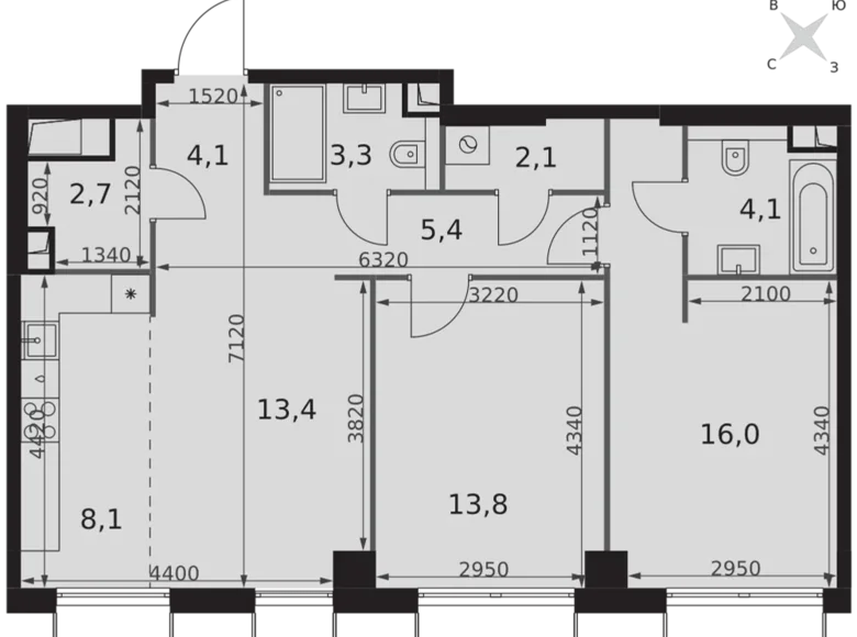 Appartement 3 chambres 73 m² Moscou, Russie