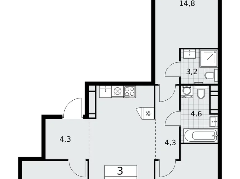 3 room apartment 80 m² Moscow, Russia