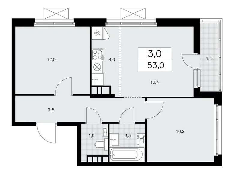 Apartamento 3 habitaciones 53 m² poselenie Sosenskoe, Rusia