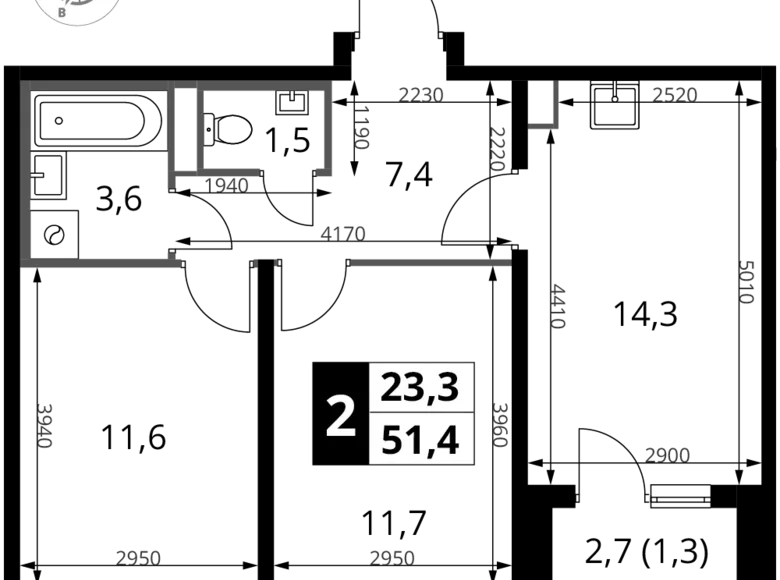 Apartamento 2 habitaciones 51 m² Potapovo, Rusia