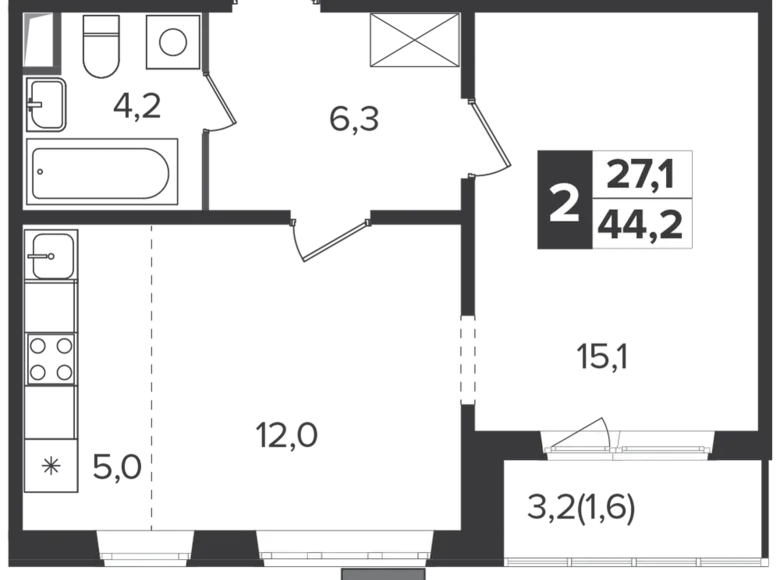 Квартира 2 комнаты 44 м² Ленинский городской округ, Россия