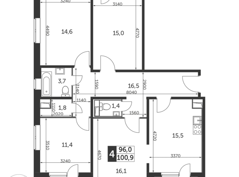 Квартира 4 комнаты 101 м² район Некрасовка, Россия