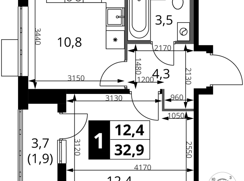 Appartement 1 chambre 33 m² Khimki, Fédération de Russie