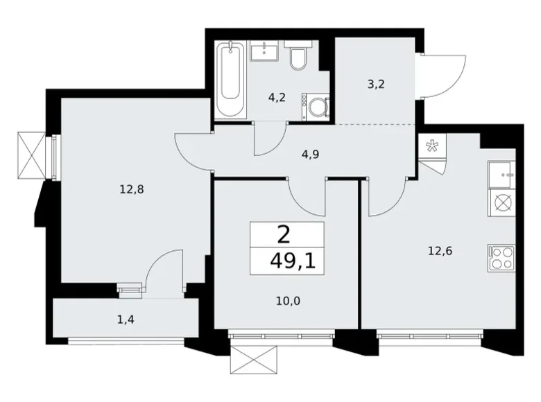 Mieszkanie 2 pokoi 49 m² Troick, Rosja