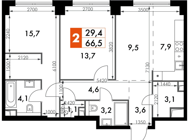 Mieszkanie 3 pokoi 67 m² North-Western Administrative Okrug, Rosja