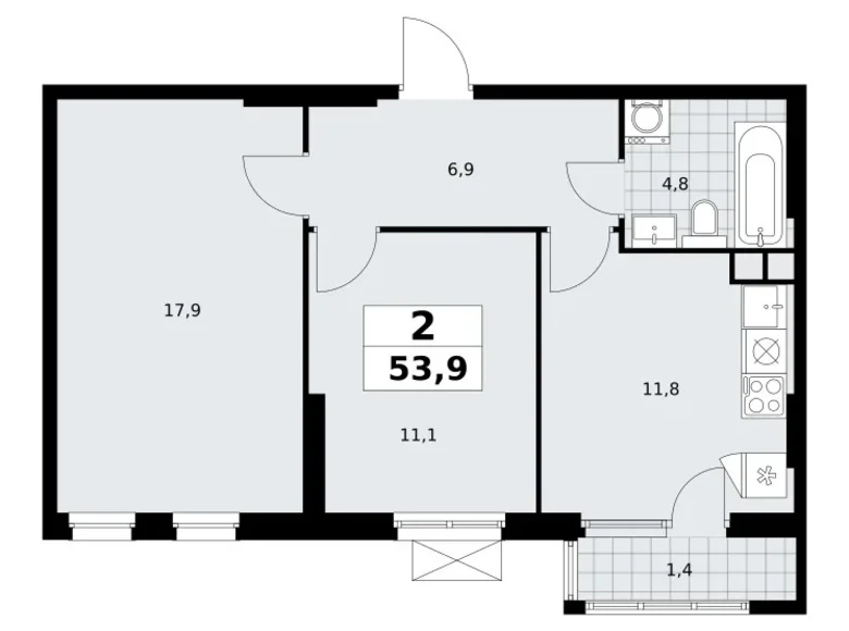 Квартира 2 комнаты 54 м² Юго-Западный административный округ, Россия