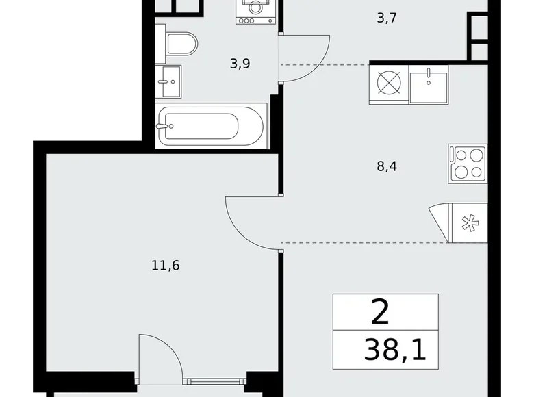 Appartement 2 chambres 38 m² poselenie Desenovskoe, Fédération de Russie