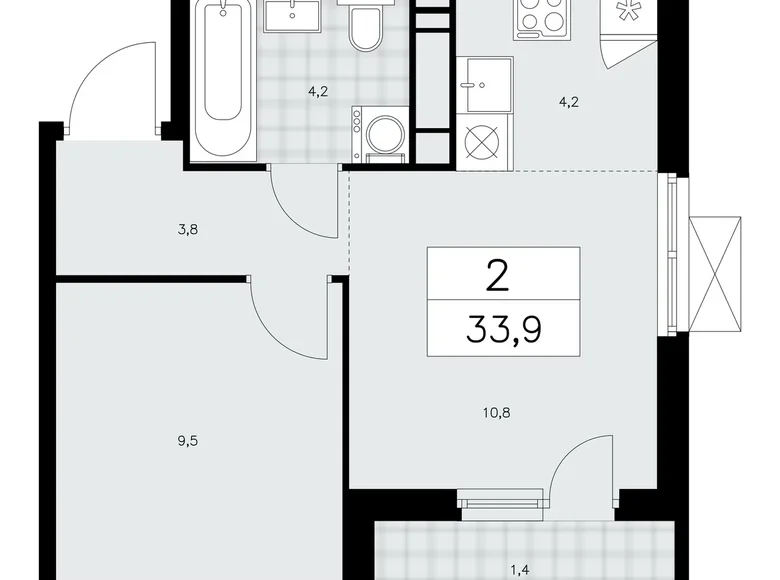 2 room apartment 34 m² poselenie Sosenskoe, Russia