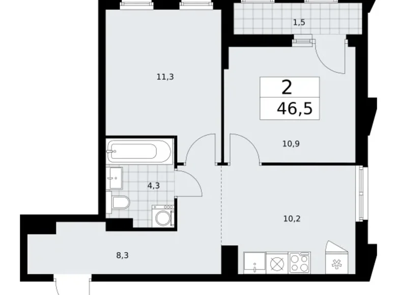 Mieszkanie 2 pokoi 47 m² Troick, Rosja
