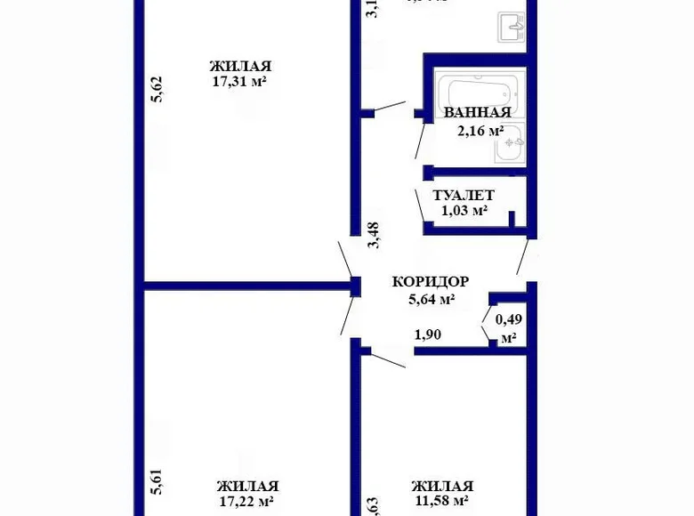 Appartement 3 chambres 62 m² Minsk, Biélorussie