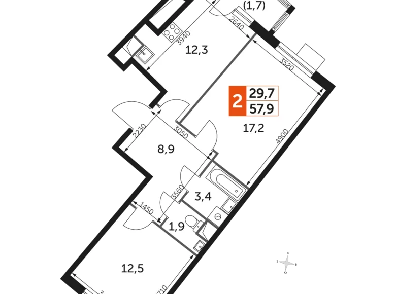 Mieszkanie 2 pokoi 58 m² Razvilka, Rosja