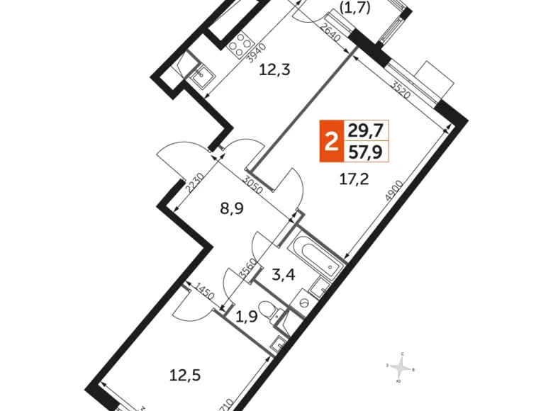 Appartement 2 chambres 58 m² Razvilka, Fédération de Russie