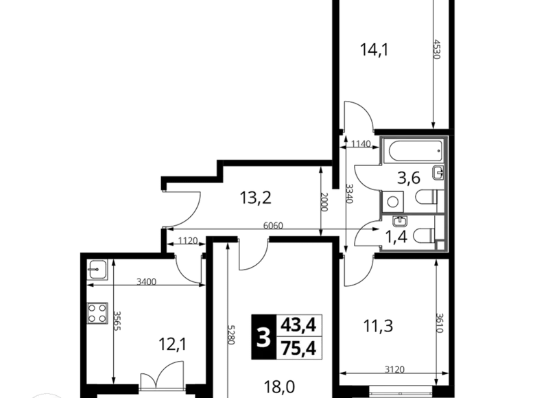 Квартира 3 комнаты 75 м² район Некрасовка, Россия