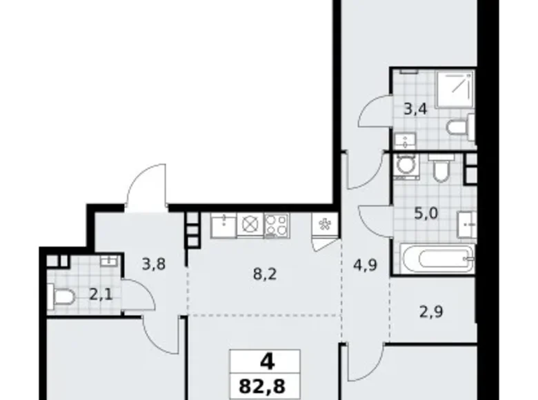 4 room apartment 83 m² South-Western Administrative Okrug, Russia