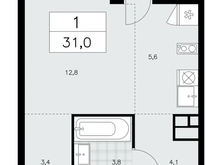 Apartamento 1 habitación 31 m² poselenie Sosenskoe, Rusia