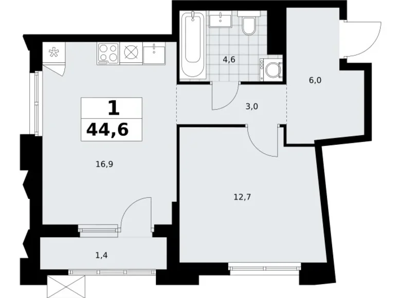 Wohnung 1 zimmer 45 m² Troizk, Russland