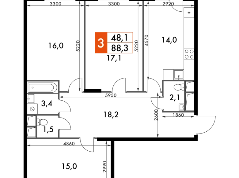 Appartement 3 chambres 88 m² Razvilka, Fédération de Russie