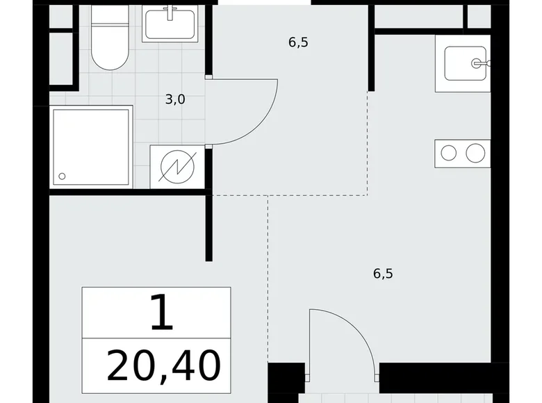 Квартира 1 комната 20 м² Postnikovo, Россия