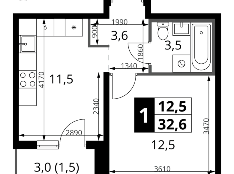 Mieszkanie 1 pokój 33 m² rejon leniński, Rosja