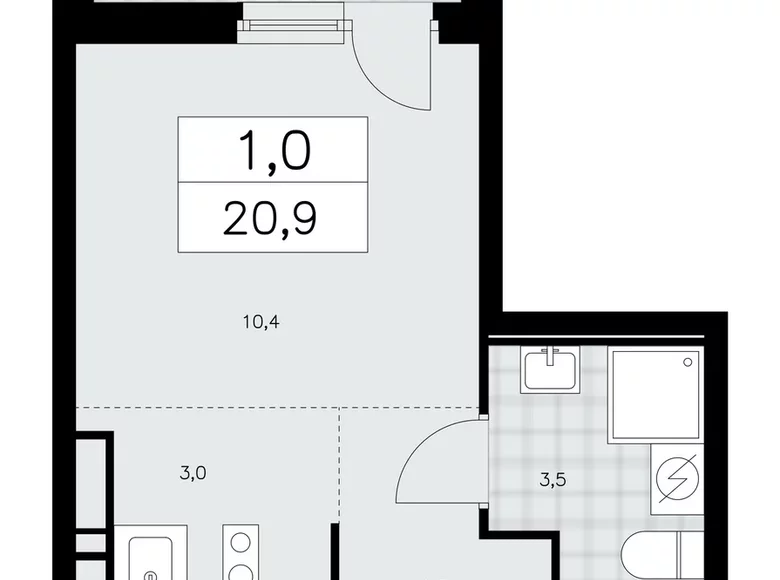 1 room apartment 21 m² Moscow, Russia