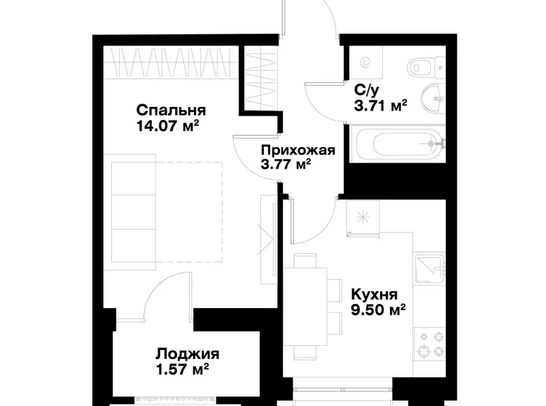 Квартира 1 комната 33 м² Ташкент, Узбекистан