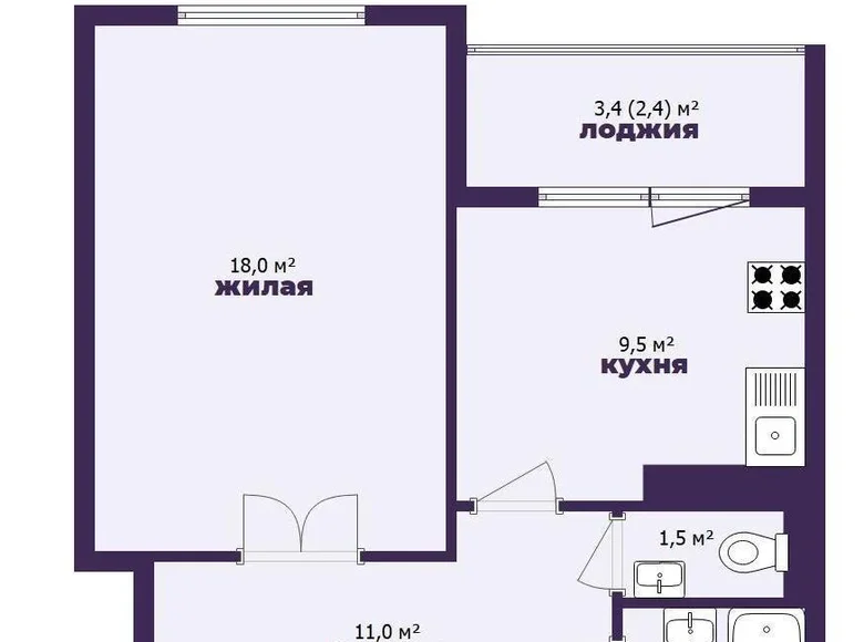 1 room apartment 45 m² Minsk, Belarus