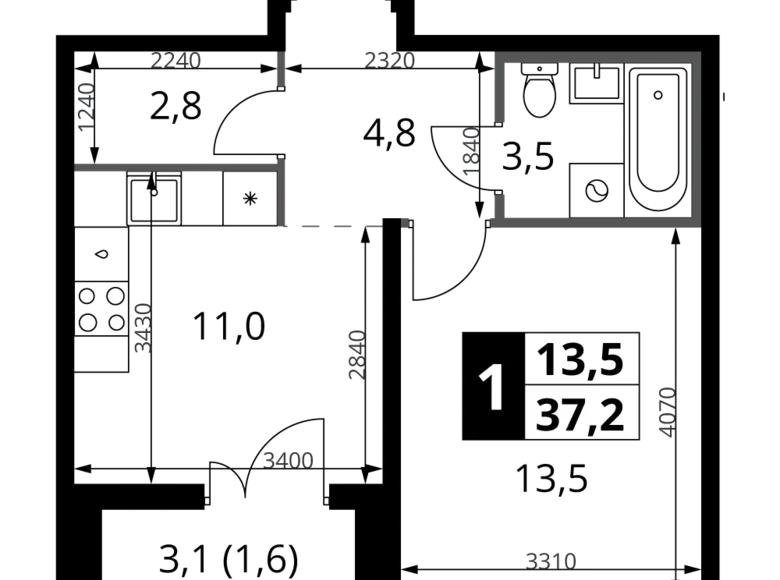 Appartement 1 chambre 37 m² Leninsky District, Fédération de Russie