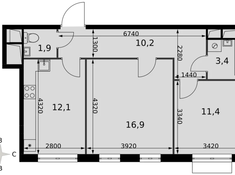 Квартира 2 комнаты 56 м² Развилка, Россия