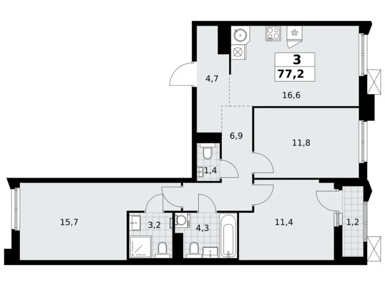 Квартира 3 комнаты 77 м² район Троицк, Россия