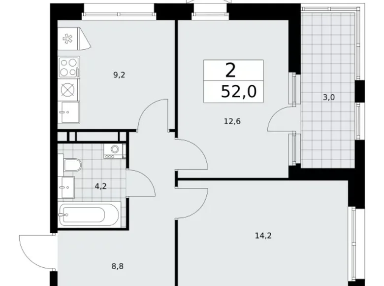 Appartement 2 chambres 52 m² Moscou, Fédération de Russie