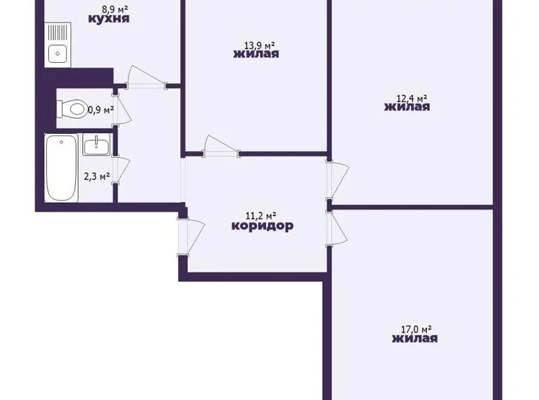 Квартира 3 комнаты 69 м² Минск, Беларусь