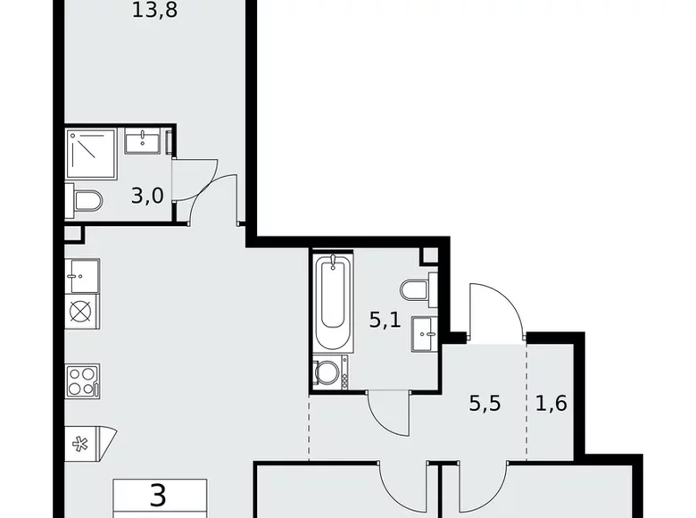 3 room apartment 82 m² Moscow, Russia