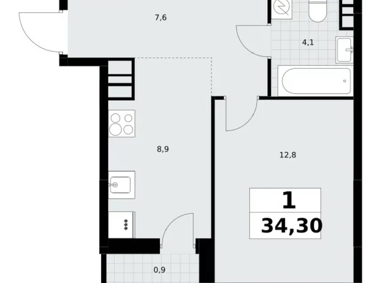 Квартира 1 комната 34 м² Postnikovo, Россия