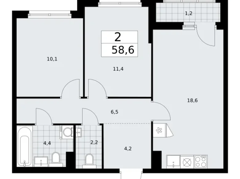 Wohnung 2 zimmer 59 m² Troizk, Russland