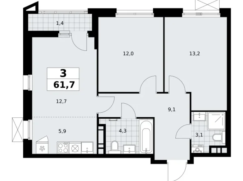 Квартира 3 комнаты 62 м² поселение Сосенское, Россия