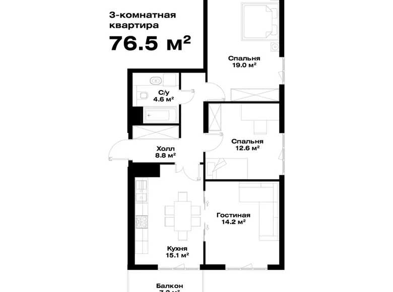 Квартира 3 комнаты 76 м² Ташкент, Узбекистан