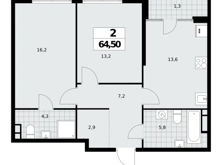 Квартира 2 комнаты 65 м² Северный административный округ, Россия