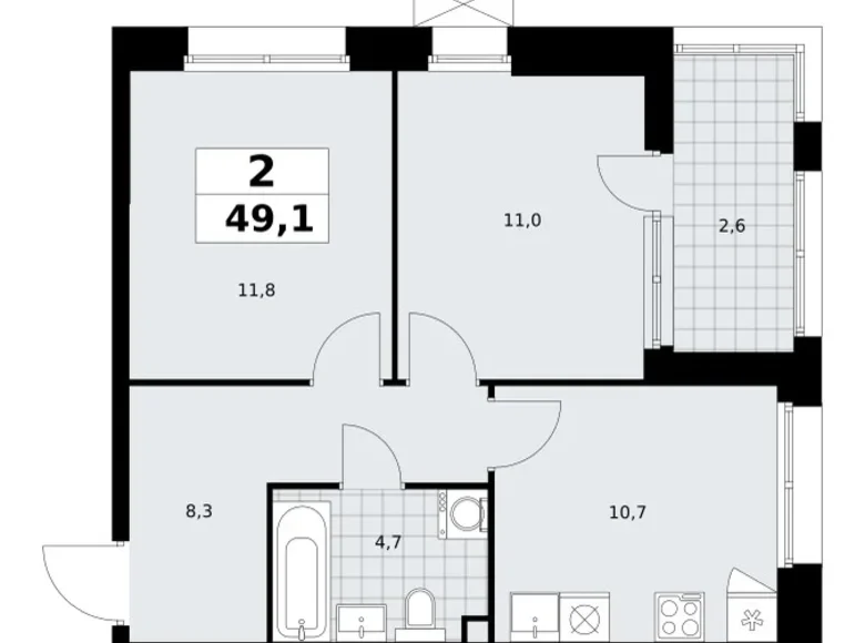 2 room apartment 49 m² poselenie Sosenskoe, Russia